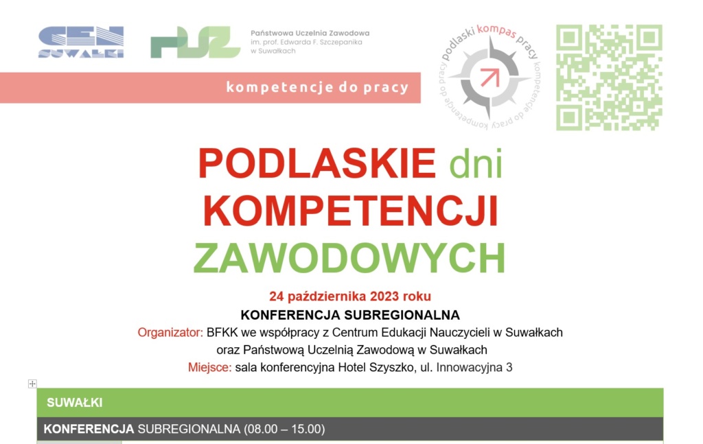 Zapraszamy 24 października na Podlaskie dni Kompetencji Zawodowych