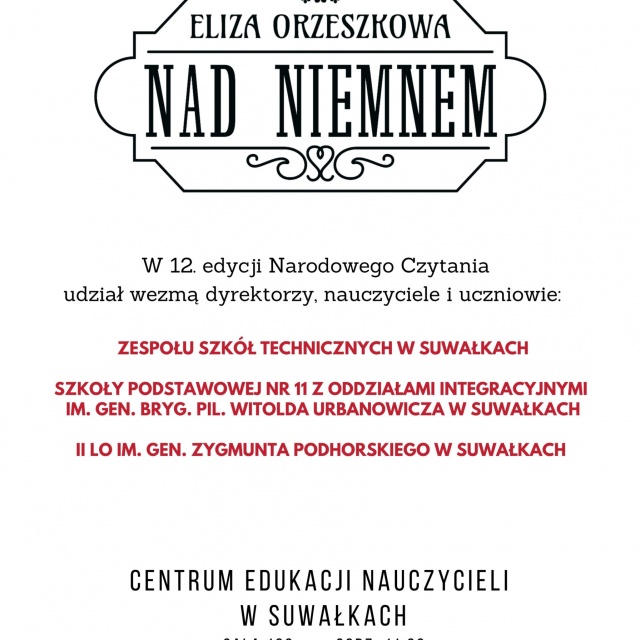 Zapraszamy 8 września do udziału w Narodowym Czytaniu powieści Elizy Orzeszkowej „Nad Niemnem”